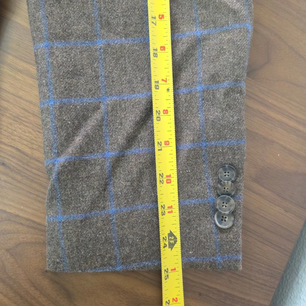 Tommy Hilfiger Sport Coat 46R Brown Blue Windowpane Wool Blend Blazer Men's